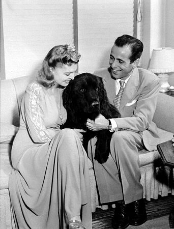 Humphrey Bogart and his third wife, Mayo Methot, with their black Newfoundland dog, 