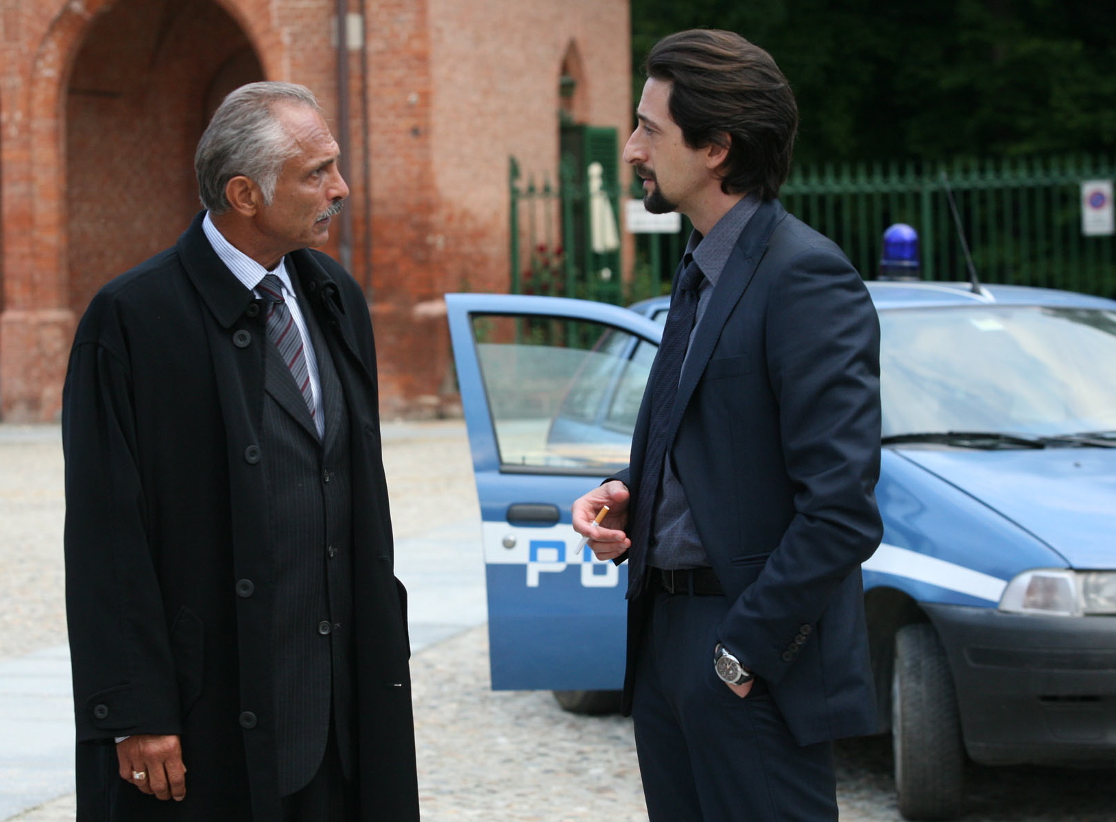 Robert Miano and Adrien Brody on the set of Giallo