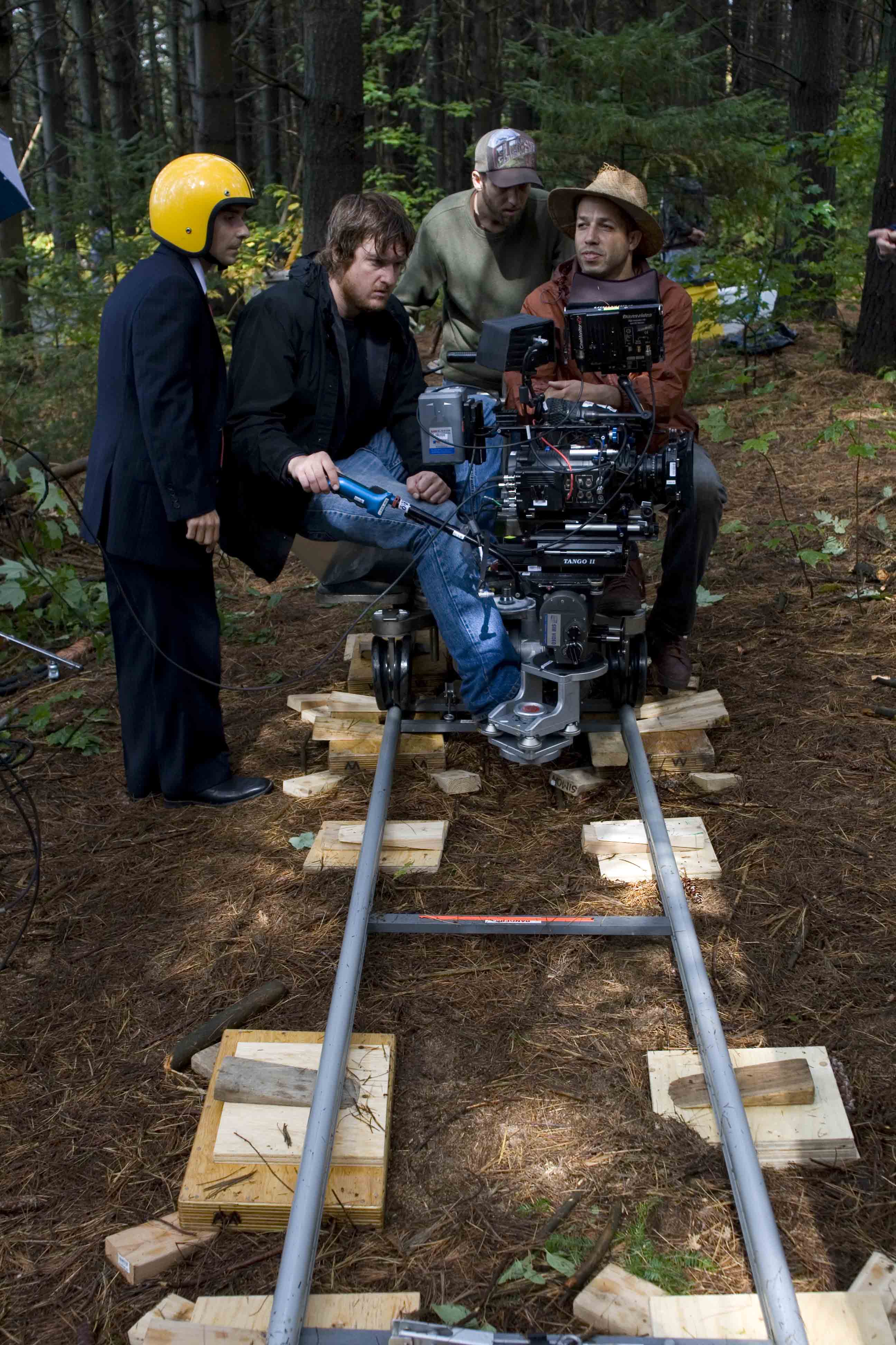 Thomas Michael and DOP Cabot McNenly set up a shot on the set of 