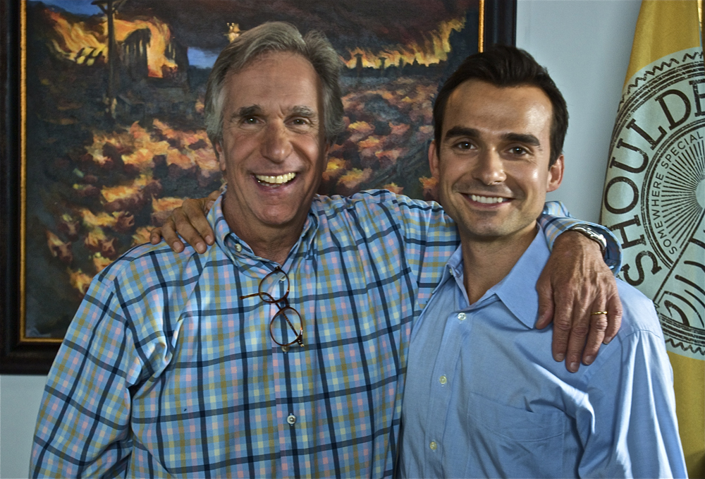 Henry Winkler and Thomas Michael on the set of 