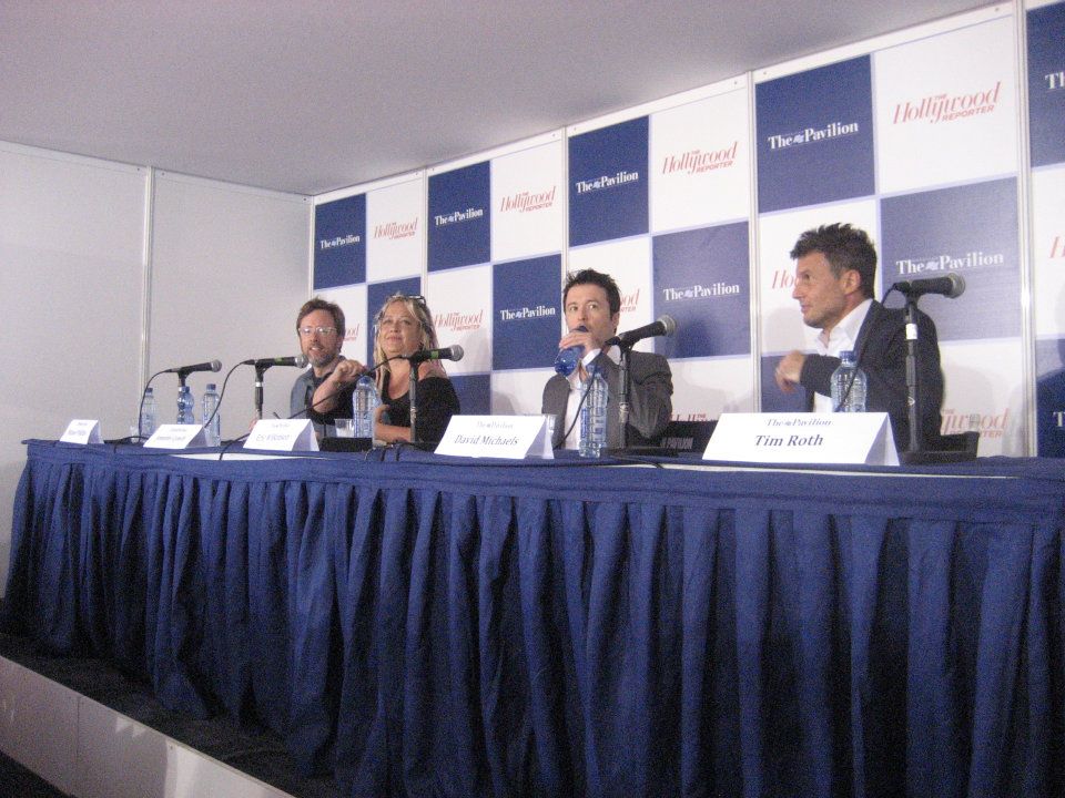Michael Phillips, Jennifer Lynch, Eric Wilkinson, and David Michaels at their American Pavilion panel in Cannes 2012.