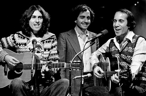 George Harrison, Lorne Michaels and Paul Simon on Saturday Night Live 11-20-1976