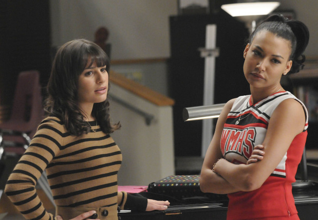 Still of Lea Michele and Naya Rivera in Glee (2009)