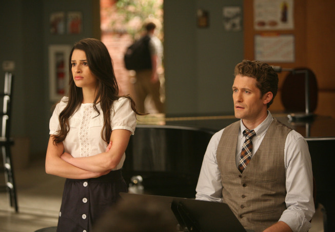 Still of Lea Michele and Matthew Morrison in Glee (2009)