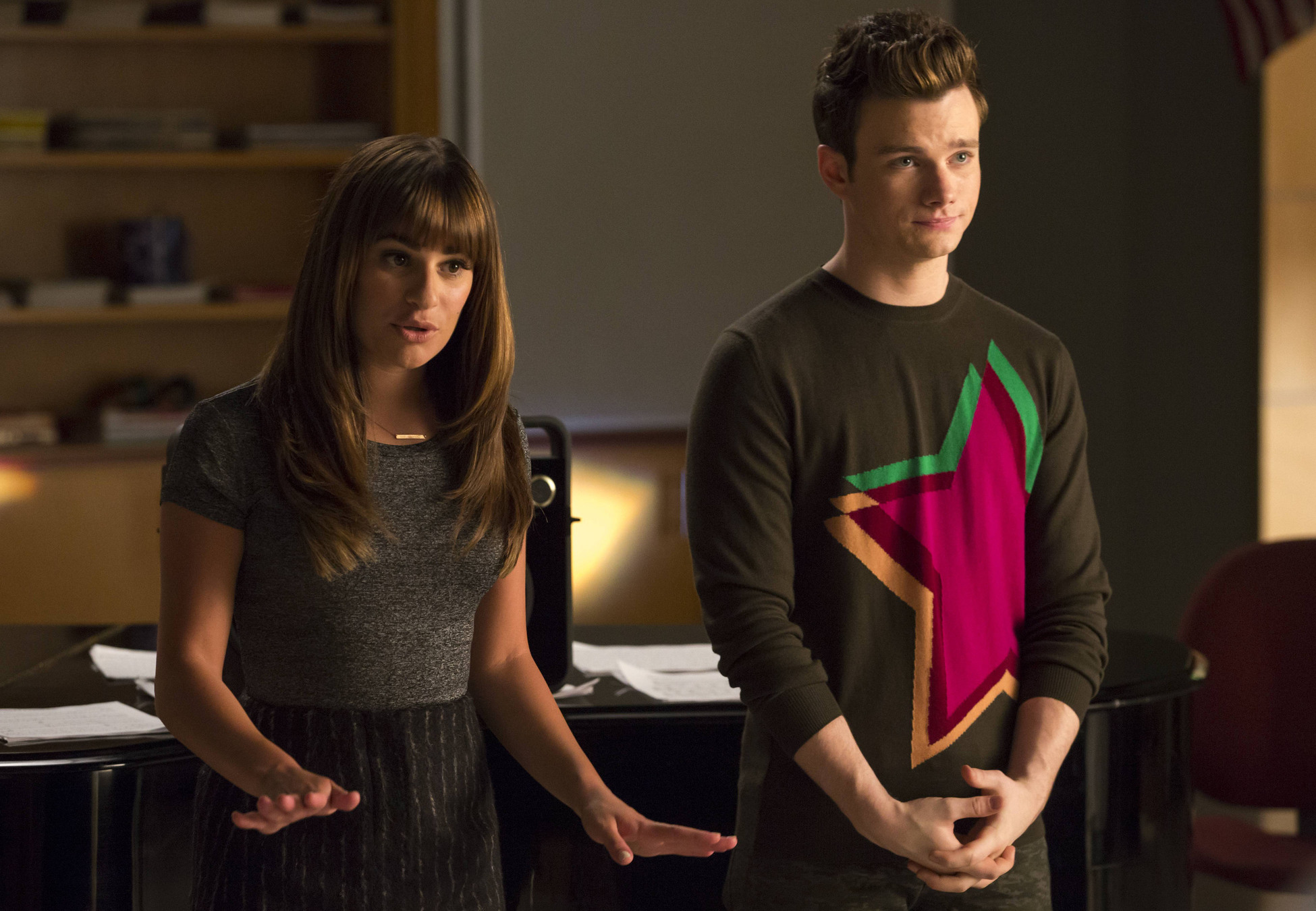 Still of Lea Michele and Chris Colfer in Glee (2009)
