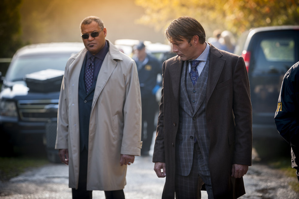 Still of Laurence Fishburne and Mads Mikkelsen in Hanibalas (2013)