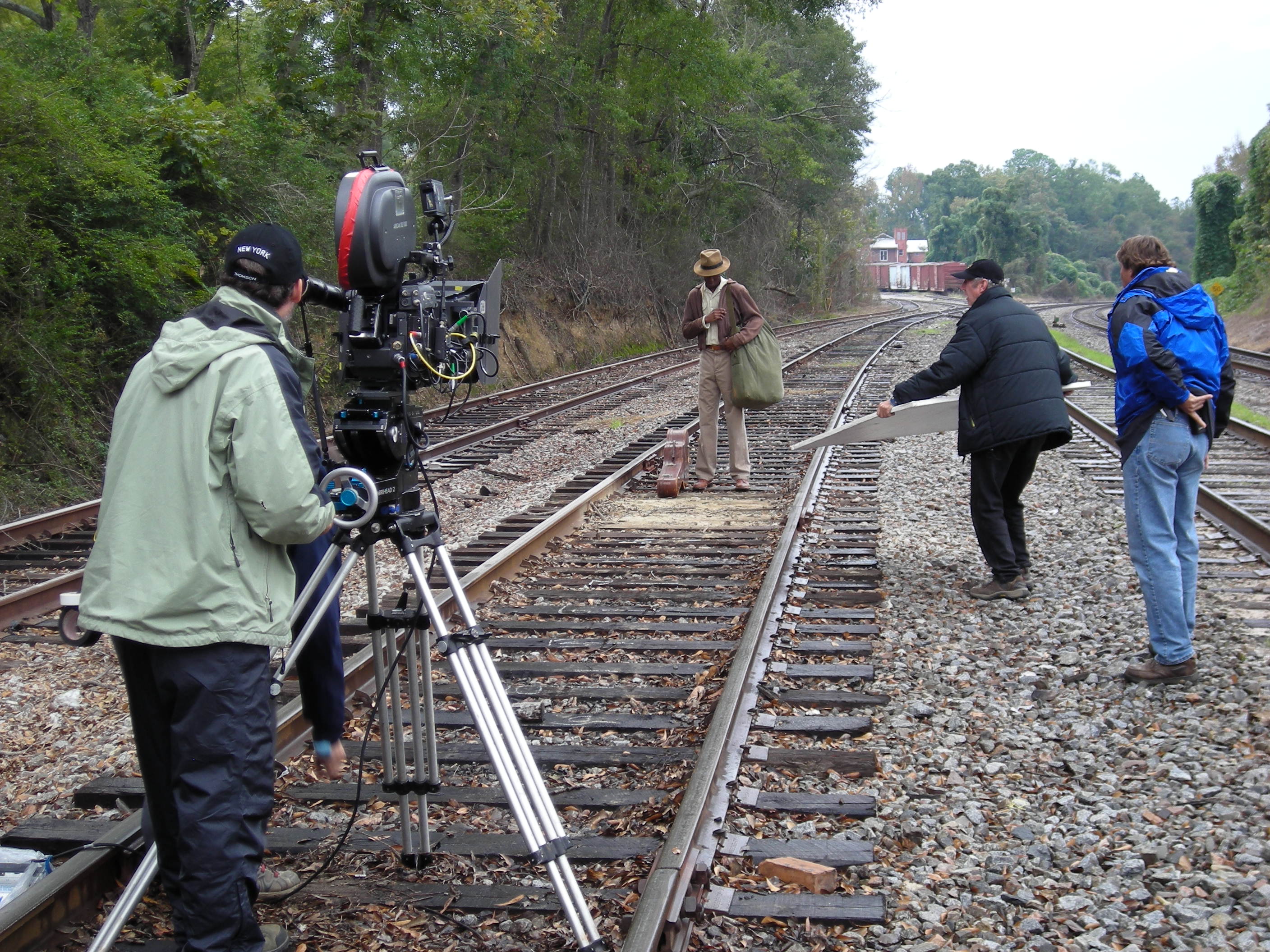 On location. Honeydripper, 2006. Working adjacent to main line railroads takes planning and attention to safety. CSX allowed Honeydripper crews to work adjacent to their Main Line as long as crews did not 