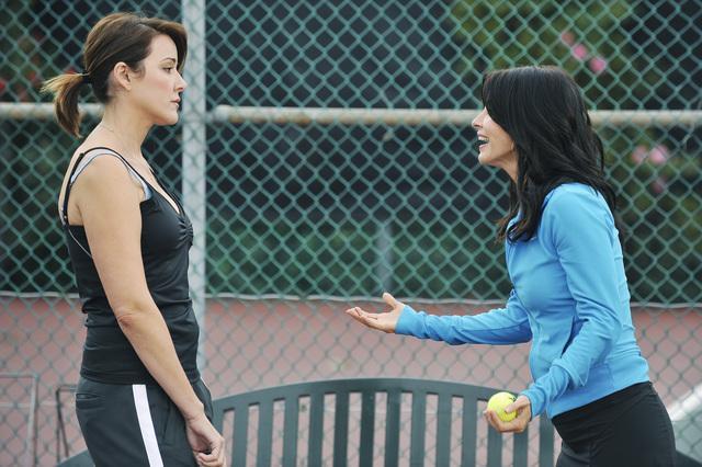 Still of Courteney Cox and Christa Miller in Cougar Town (2009)