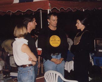 Keith Carradine stands beside Hayley DuMond (now Mrs Carradine) discussing movies things with Marilyn Vaughn & Gary O'Connor, owners of the location for our night shoot. A Shade of Gray