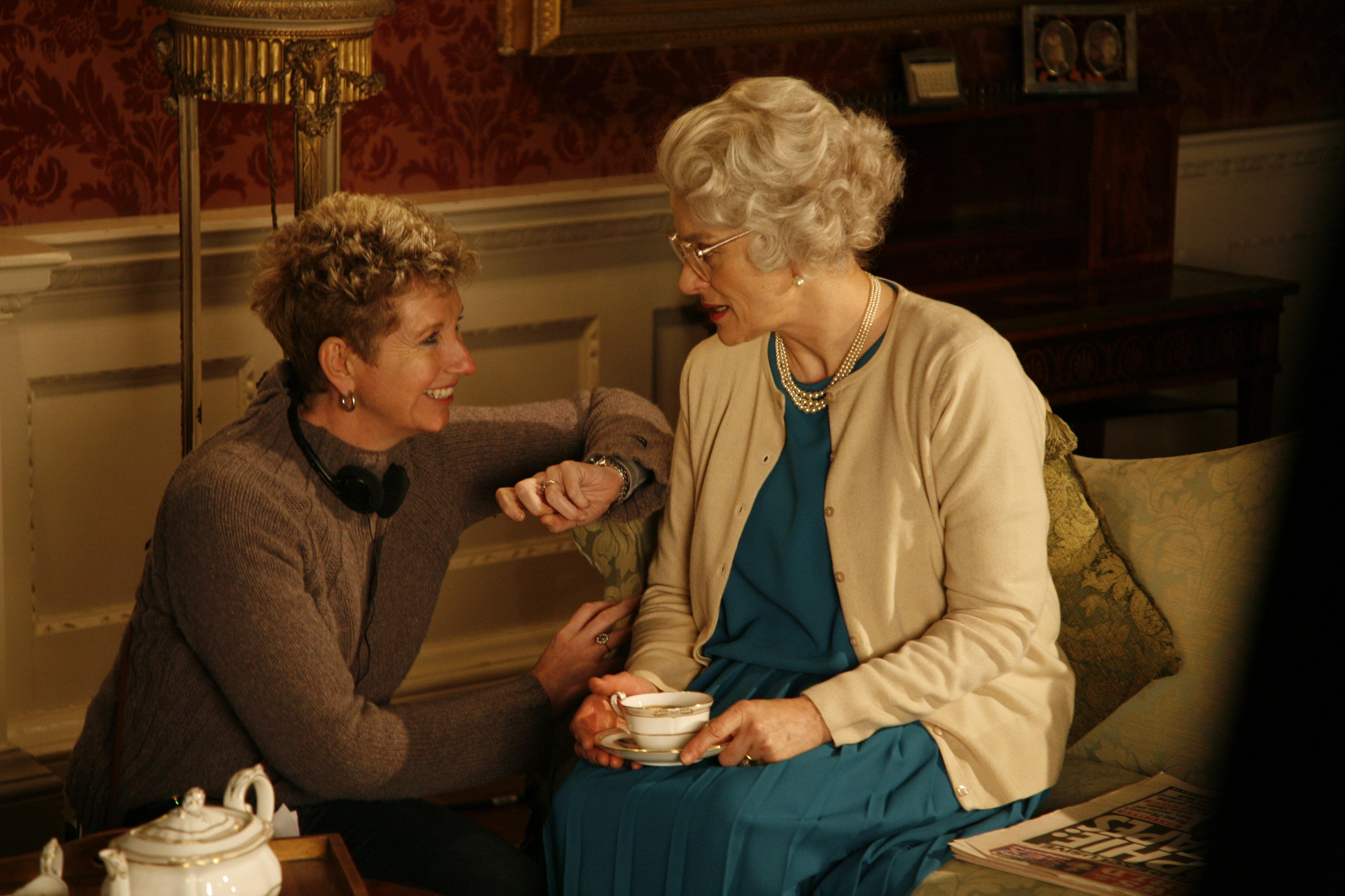Marion Milne with leading actress Diana Quick on location for The Queen. Channel Four 2009