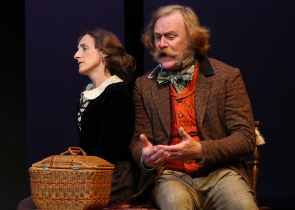 Aedin Moloney as George Eliot in A Most Dangerous Woman by Cathy Tempelsman at the Shakespeare Theatre of NJ, 2013. With Ames Adamson as George Lewes.