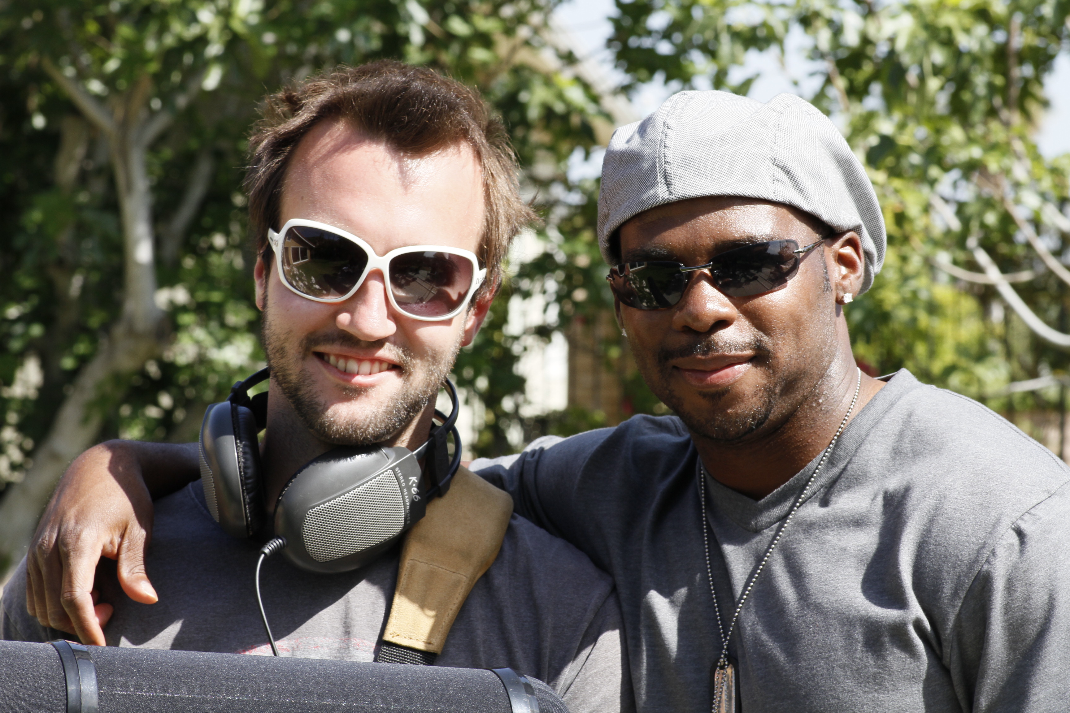 Maurice hanging with soundguy Jordan on the set of 