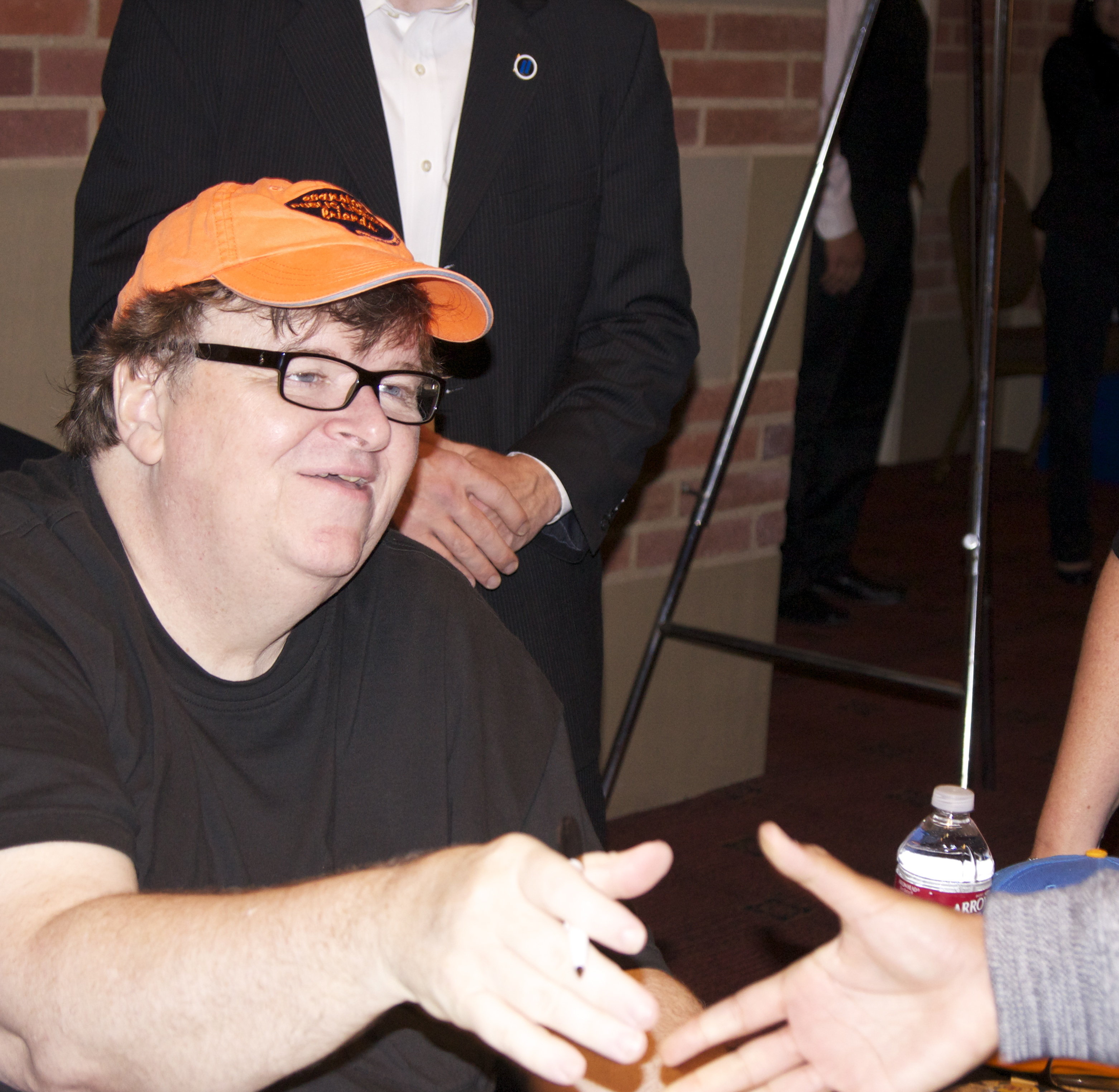 Oscar Academy Awards Winner Michael Moore (left) and Fright Night Film Festival Corman Award Winner Ryota Nakanishi (right) after the successful screening of this film for the UCLA graduate ceremony and Michael Moore's lecture at UCLA.
