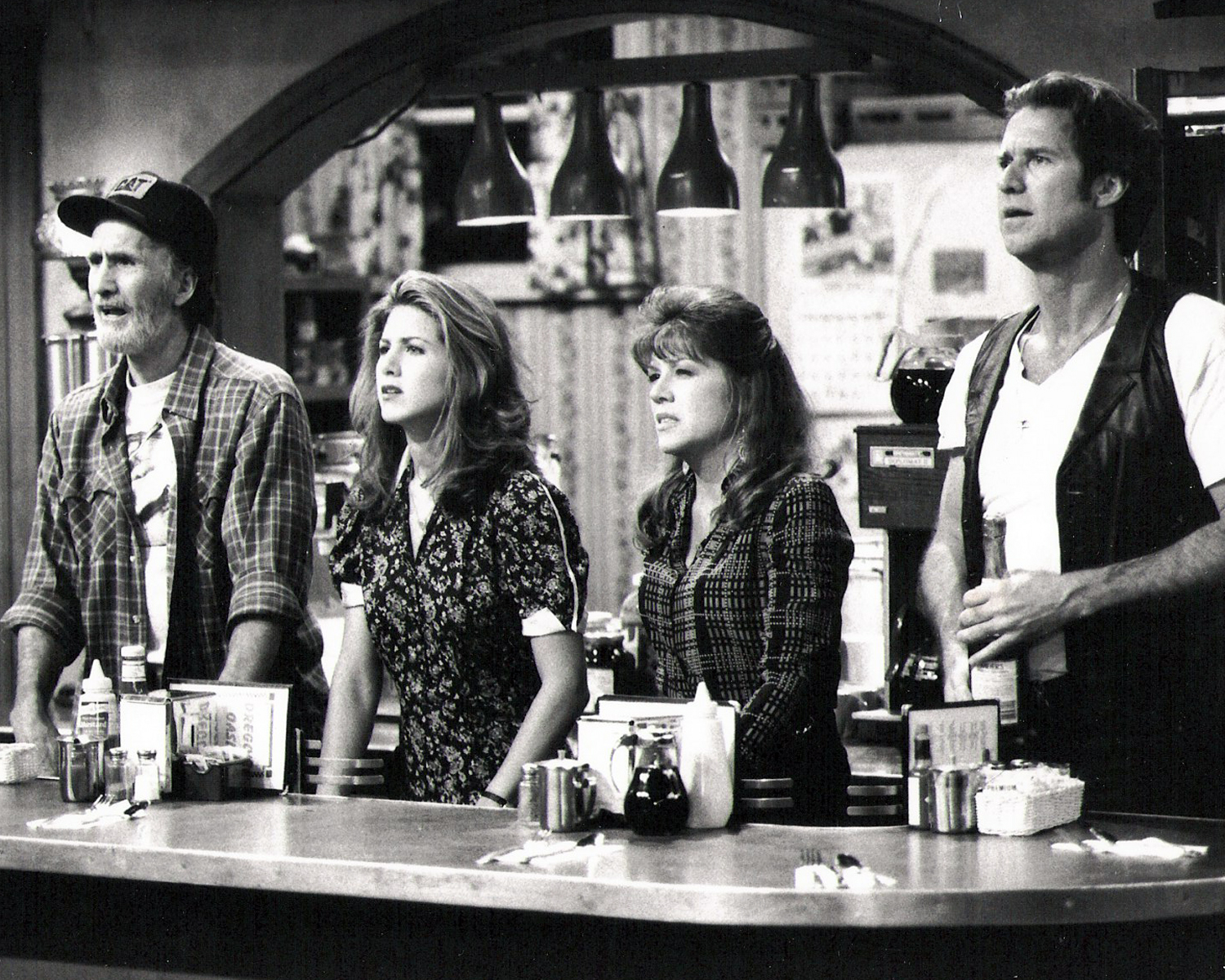 CBS sitcom, MUDDLING THROUGH, with Hal Landon Jr., Jennifer Aniston and Stephanie Hodge.
