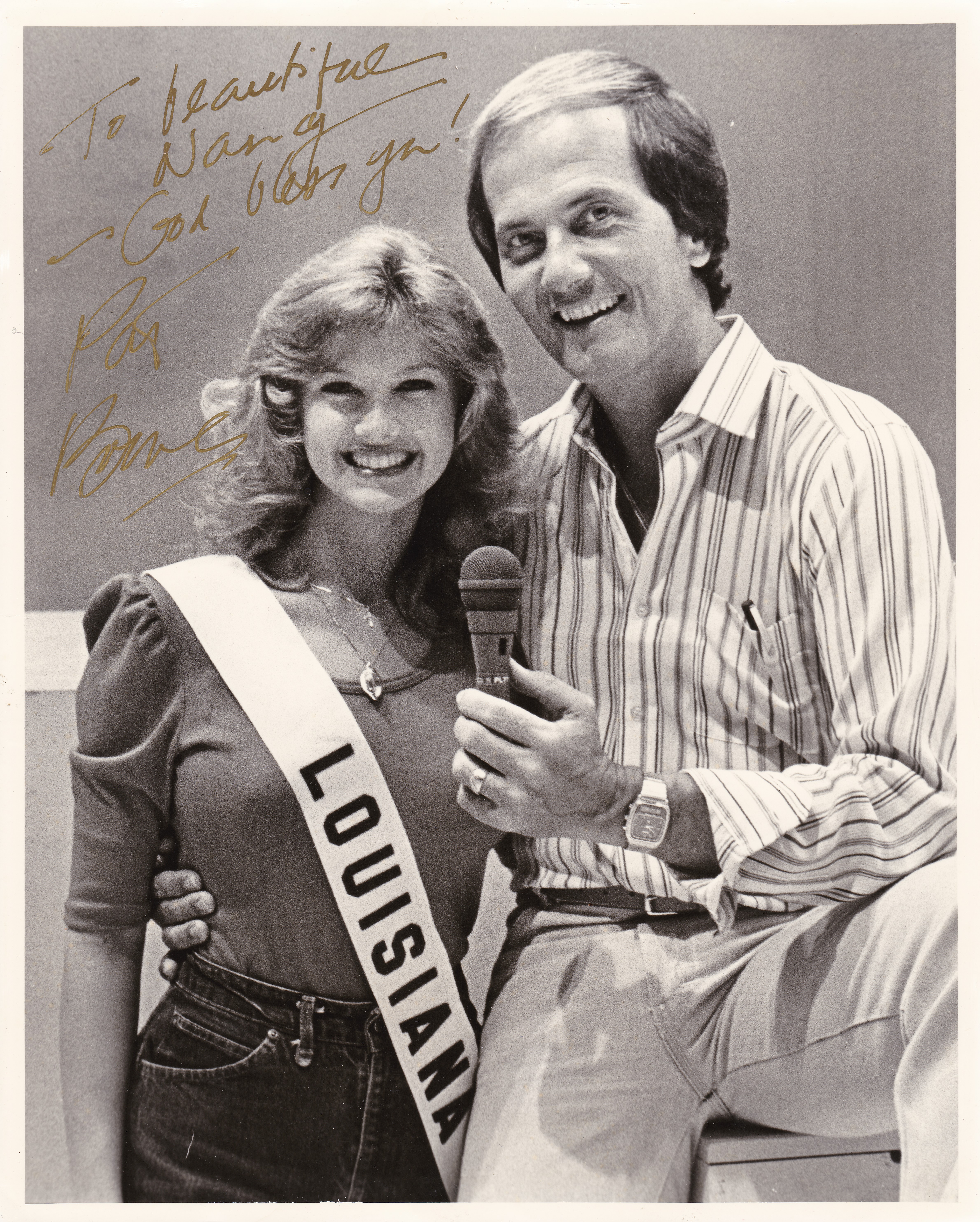 Nancy Mulford as Miss Louisiana Teenager with Pat Boone at the televised nationals- 1981