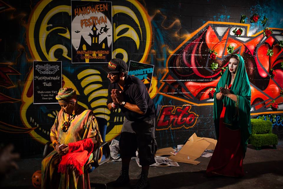 Alex directing actors Fatimah Halim and Yelba Osorio on the set of 'Griot's Lament'