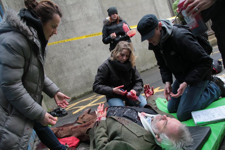 Supervising a stunt and make up on set of feature 'A Belfast Story' 2011