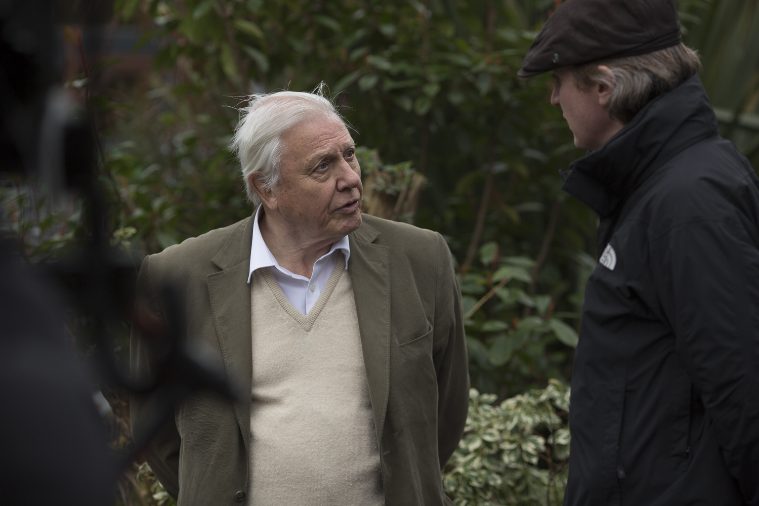 Paul Murphy discussing a shot with Sir David Attenborough