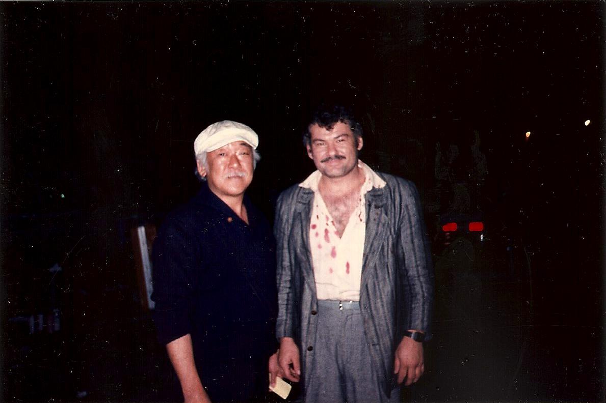 Mike Muscat with Pat Morita on the set of Ohara.