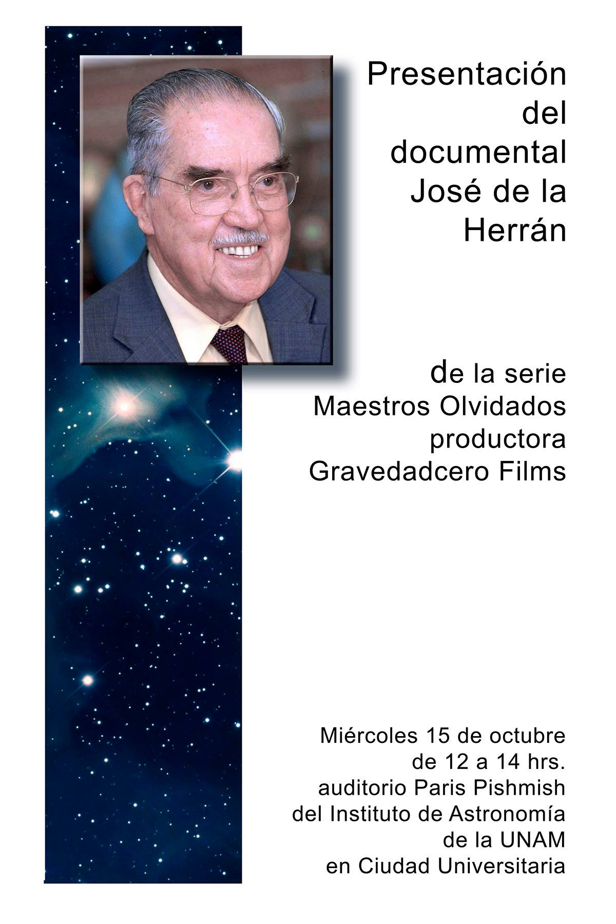 Presentation of the documentary: José de la Herran, of Maestros Olvidados, second season -Forgotten Masters-, at the Institute of Astronomy, UNAM. October, 2014