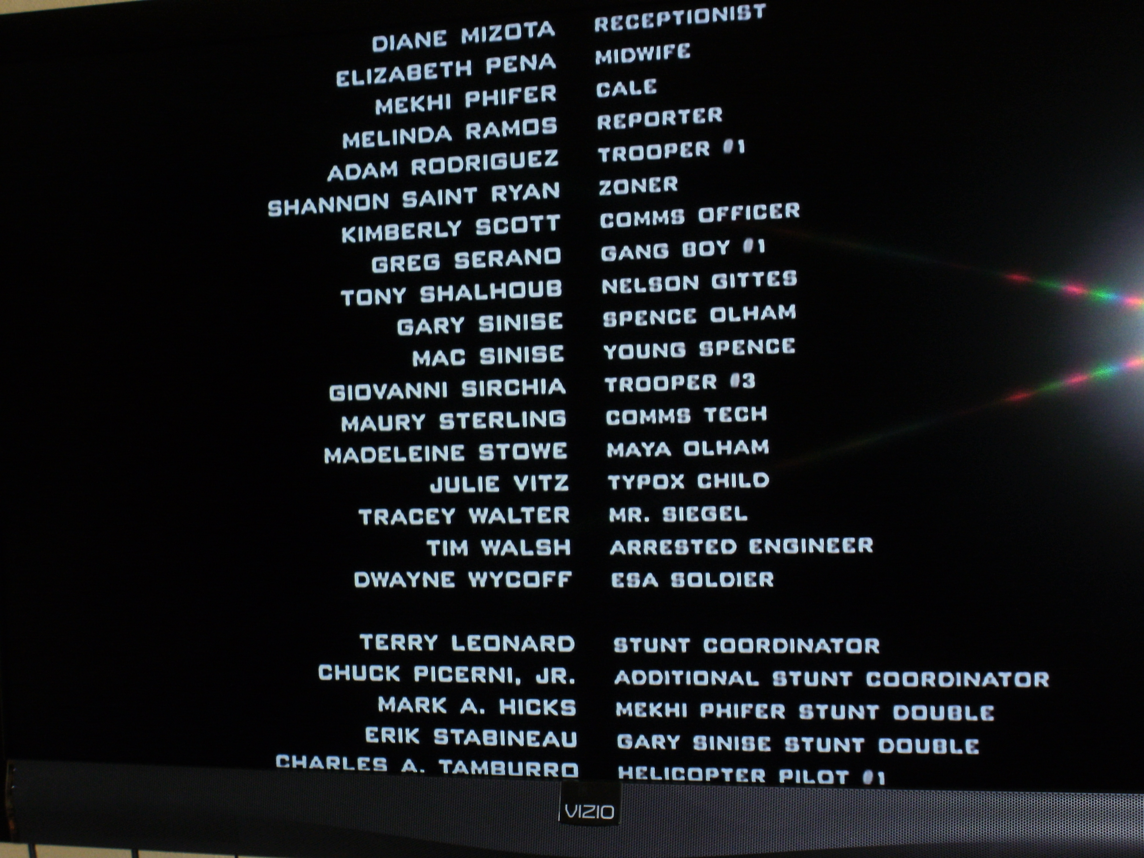 Digital photo of cast end credit from the movie 