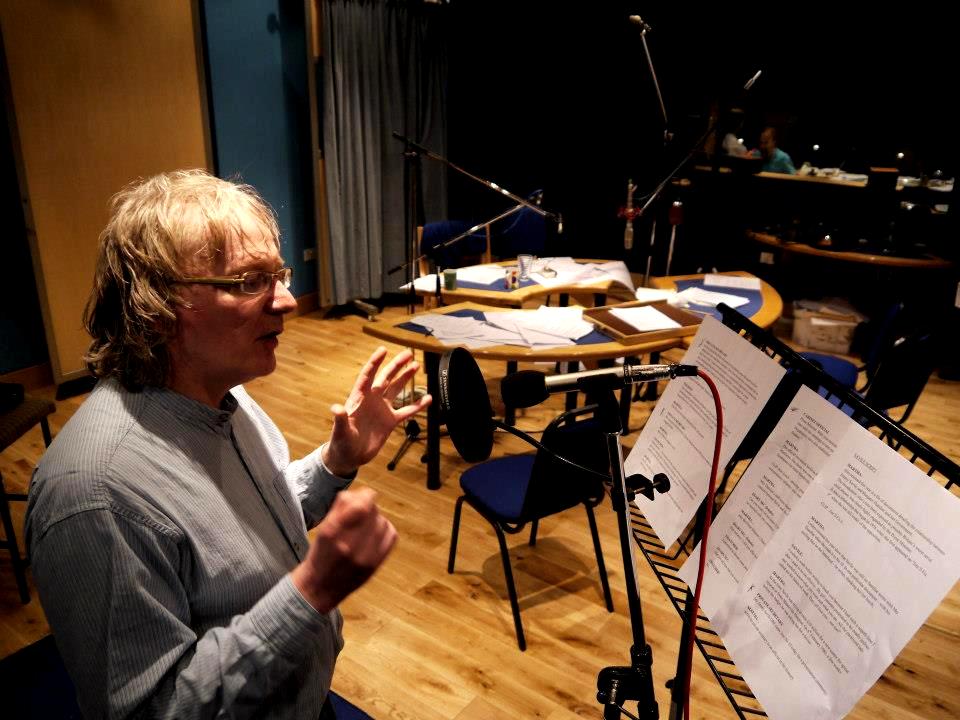 Steve Nallon, voice artist in studio recording.