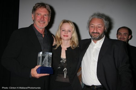 Harrison Ford received the Russian Nights Festival's 2006 Tower Award, recognizing his contribution to world cinema, at a special ceremony held in West Hollywood, CA on April 8th. Actress Thora Birch and Stas Namin presented the award to Ford.