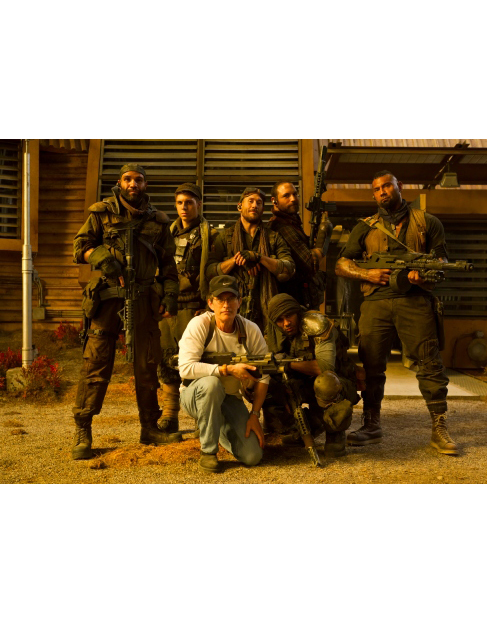 Chronicles of Riddick III. Standing: Conrad Pla, Nolan Funk, Neil Napier, Noah Danby, Dave Bautista. Front: David Twohy, Danny Blanco Hall