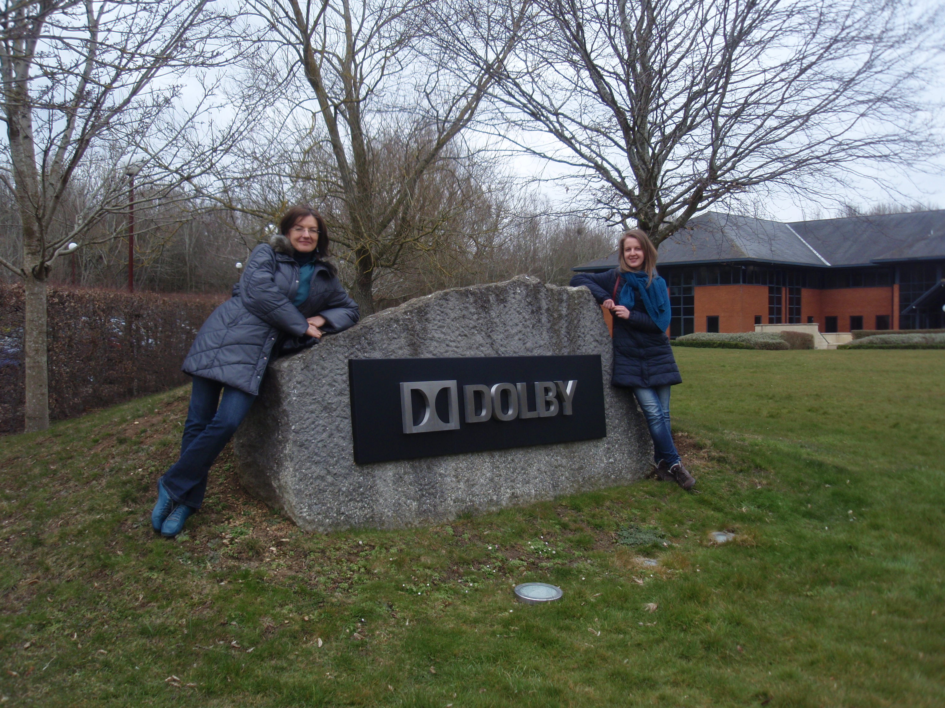Joanna Kaminska and Joanna Napieralska in front of Dolby Labs