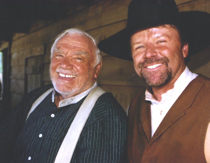 Steve Nave and Ernest Borgnine on the set of'The Long Ride Home'