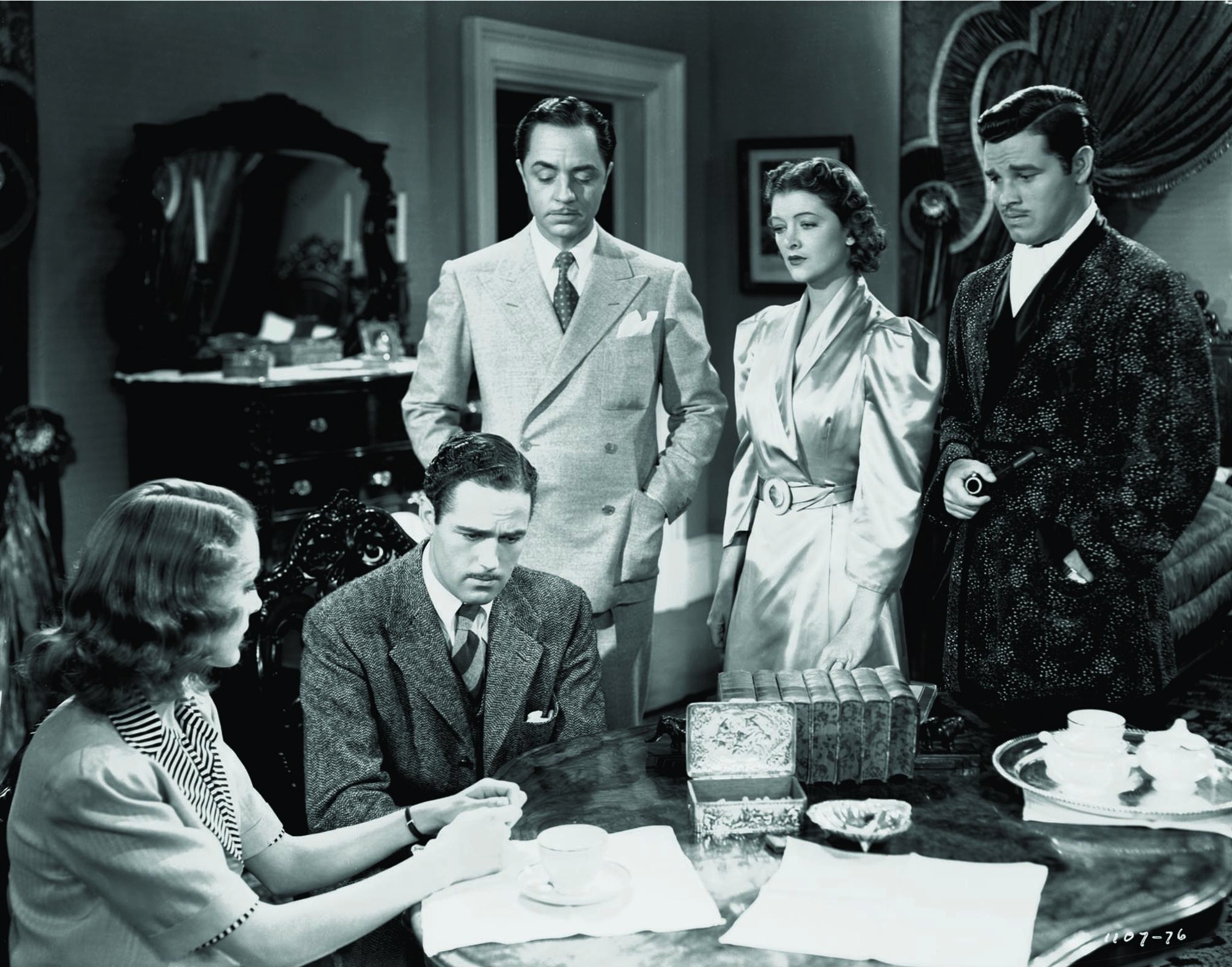 Still of Myrna Loy, Virginia Grey, Patric Knowles and Tom Neal in Another Thin Man (1939)