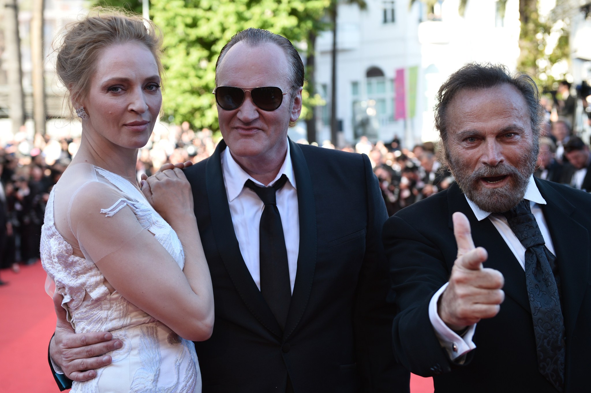 Quentin Tarantino, Uma Thurman and Franco Nero at event of Uz sauja doleriu (1964)