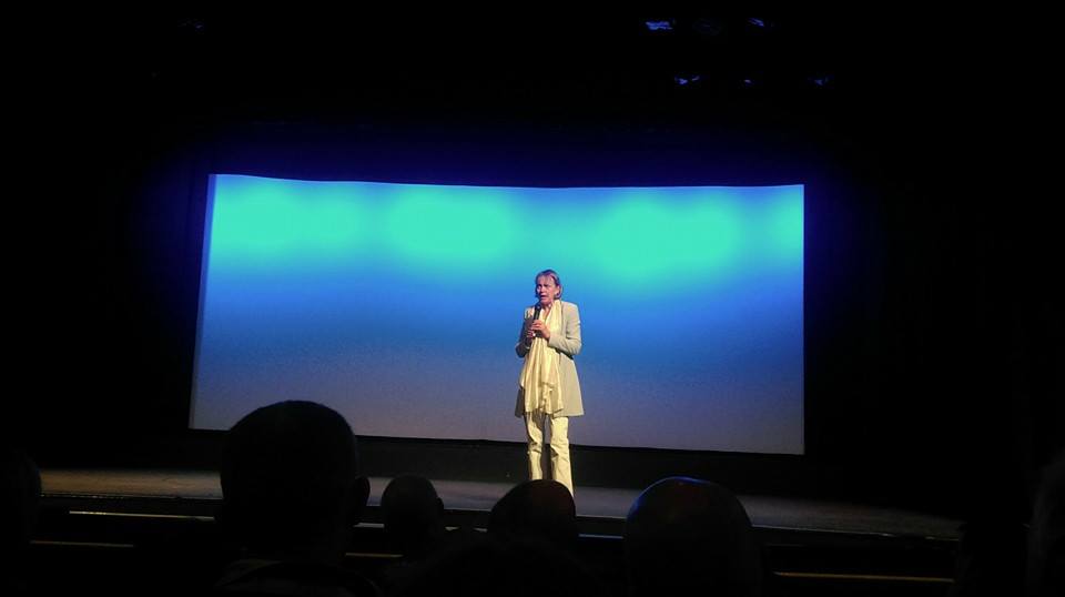 Sophie Neville giving a Q&A to a cinema audience in the UK