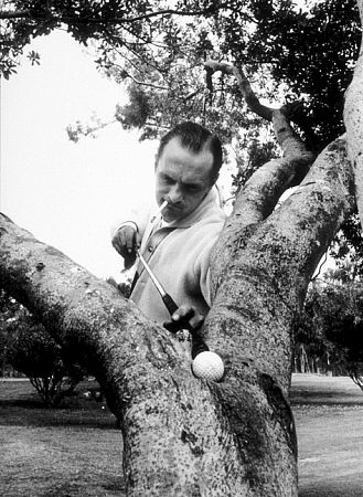 Bob Newhart spoofing a golfer, 1961.