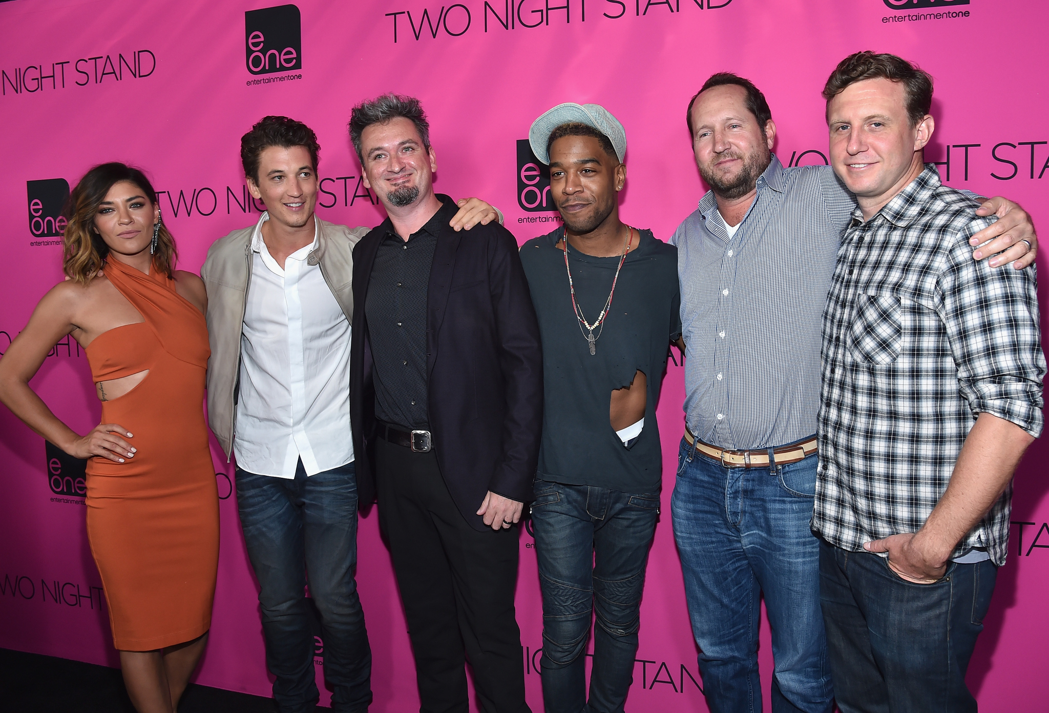 Beau Flynn, Ruben Fleischer, Max Nichols, Jessica Szohr, Miles Teller and Scott Mescudi at event of Dvieju naktu nuotykis (2014)