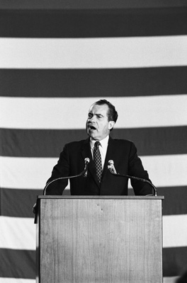 Richard Nixon giving a speech at the Anaheim Convention Center