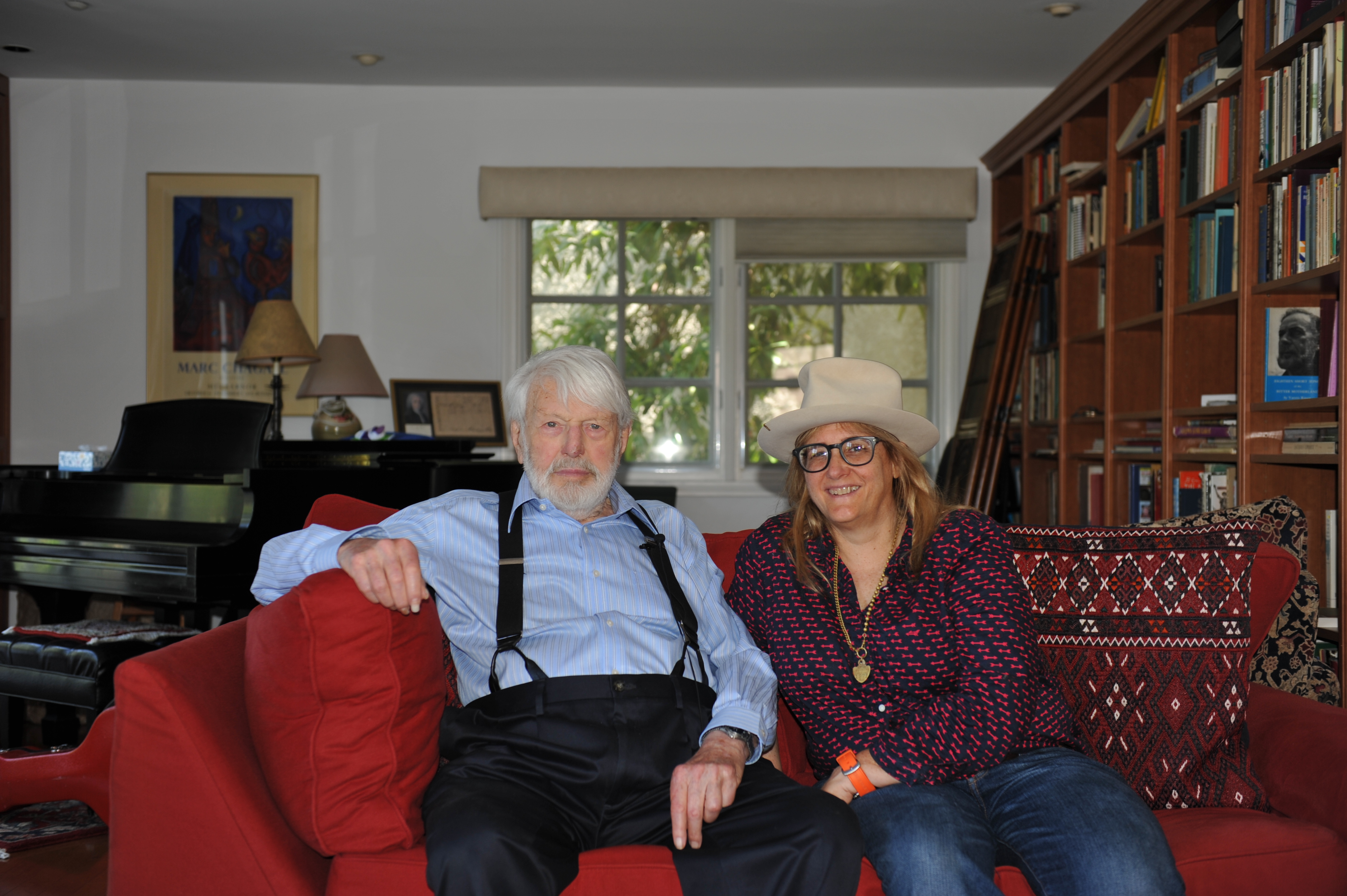 Actor/Activist/Folksinger Theodore Bikel & director/producer Michele Noble at Bikel's home filming acceptance speech for RIIFF Lifetime Achievement Award