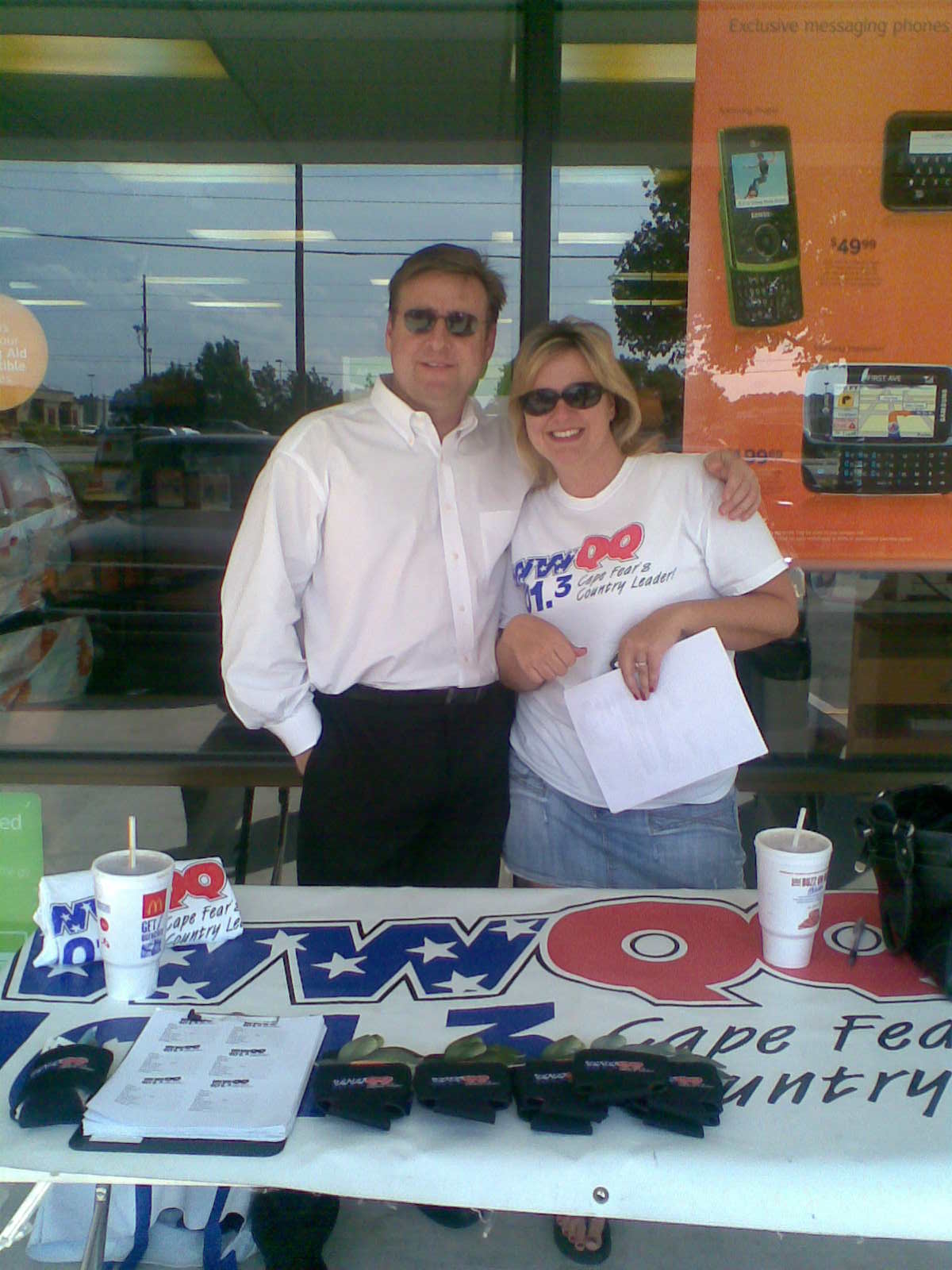 PATT NODAY: (left) at a personal live appearance for AT&T in Wilmington, NC, with popular morning country radio personality, Linda Wylde.