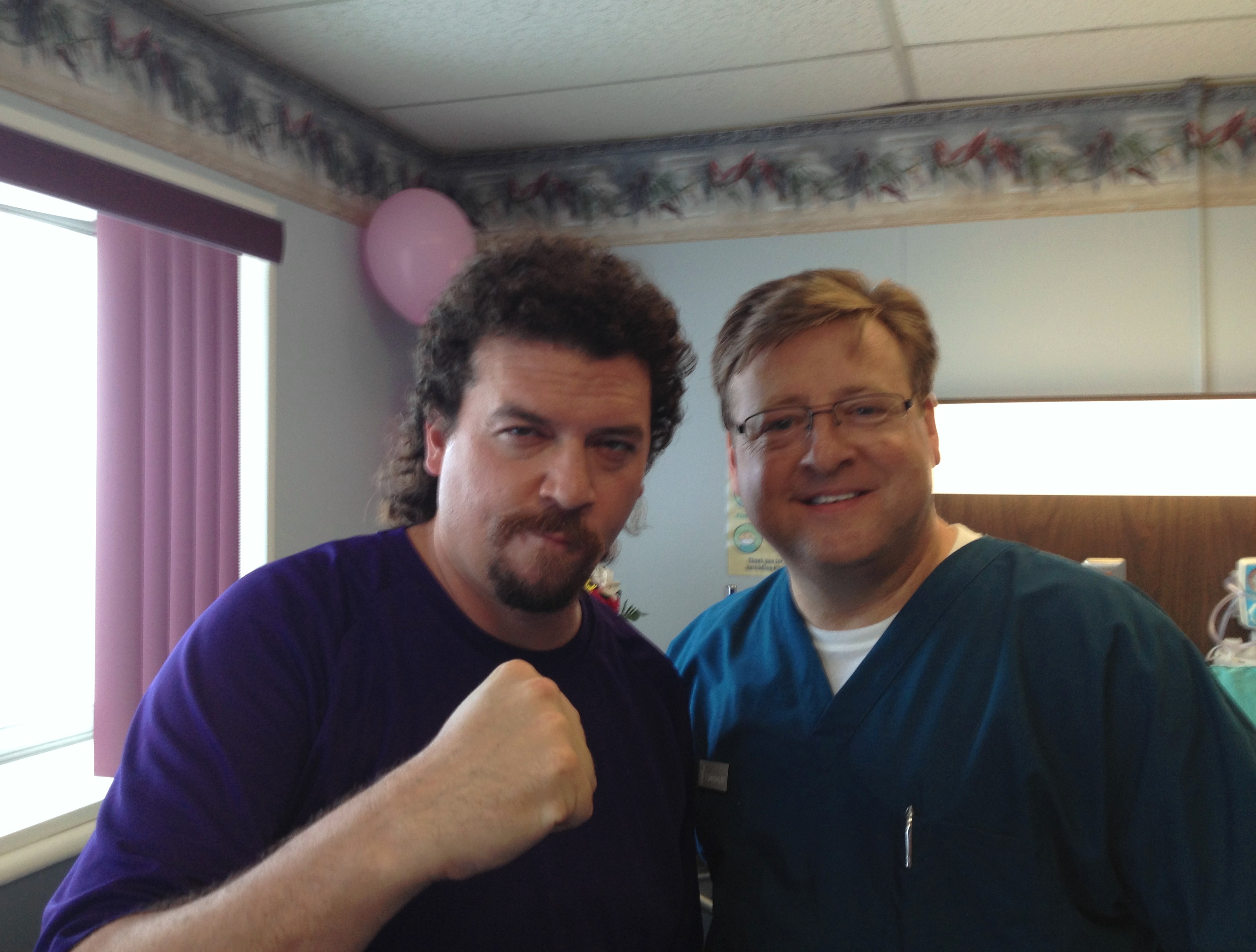 EASTBOUND & DOWN: Patt Noday: (right)as Dr. Scott Robertson, seen kidding around with thee Kenny Powers (Danny McBride) between takes while filming the 4th season of the hilarious HBO series 