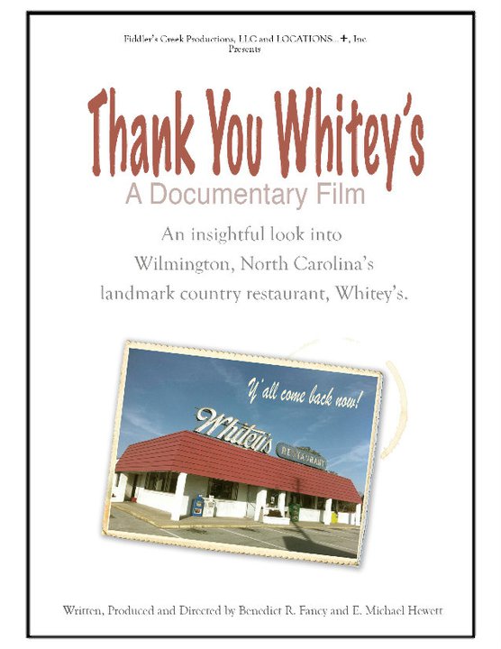 THANK YOU WHITEY's: Patt Noday: official movie poster for this charming southern documentary with voiceover narrative by Patt Noday about a family-owned diner that survived many decades and hurricanes in Wilmington, NC.