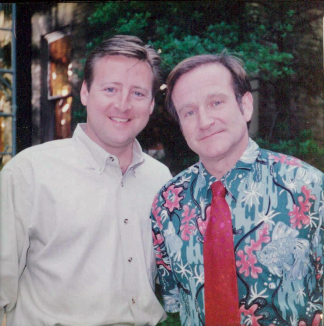 PATCH ADAMS: Patt Noday: seen relaxing on-set with Robin Williams between takes while he was filming 
