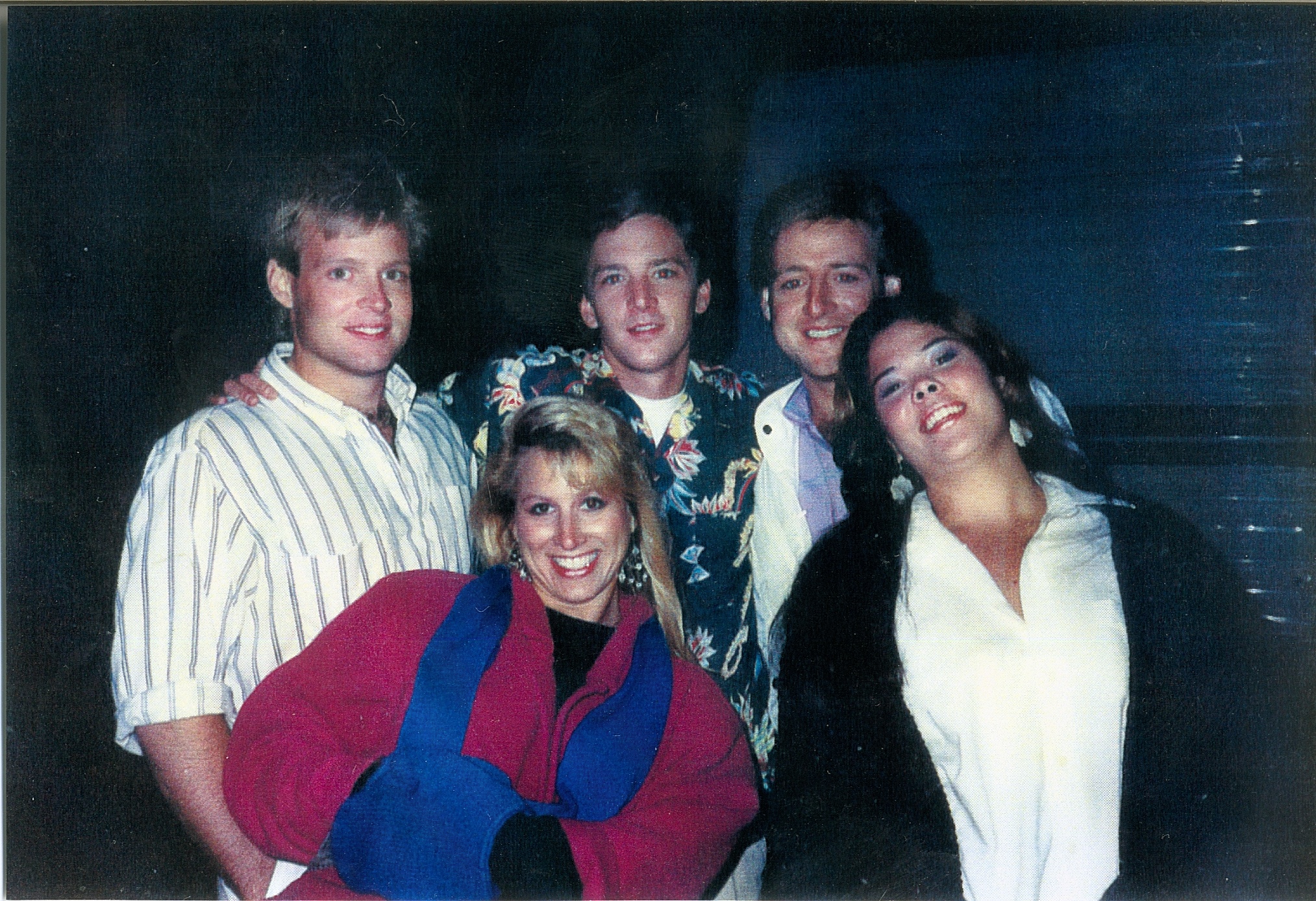 WEEKEND AT BERNIE'S: Patt Noday: (back right) relaxes on-set with real-life brother Kelly Naudet (far left) and Andrew McCarthy (back center) while filming scenes for the hilarious comedy 