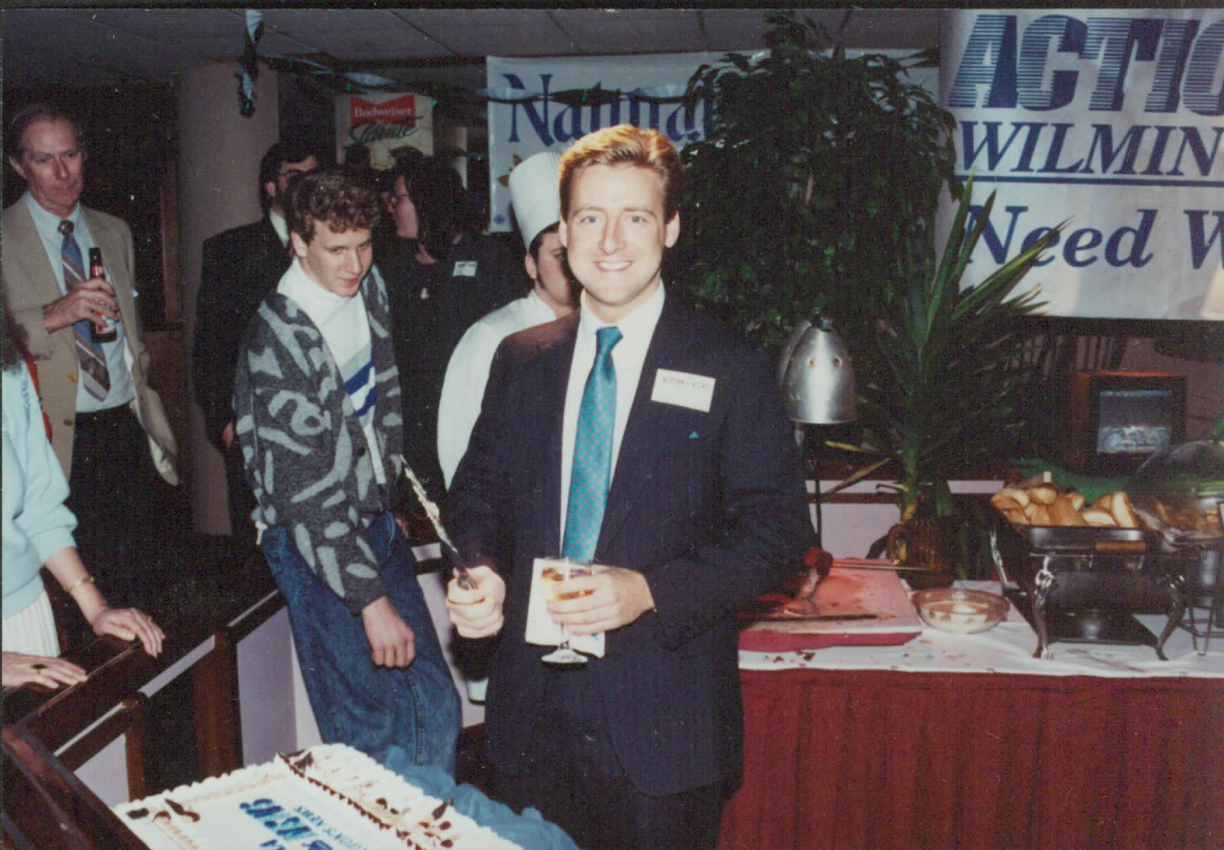 PATT NODAY: (center) appearing live in Wilmington, North Carolina in 1990 to cut the cake at the big 
