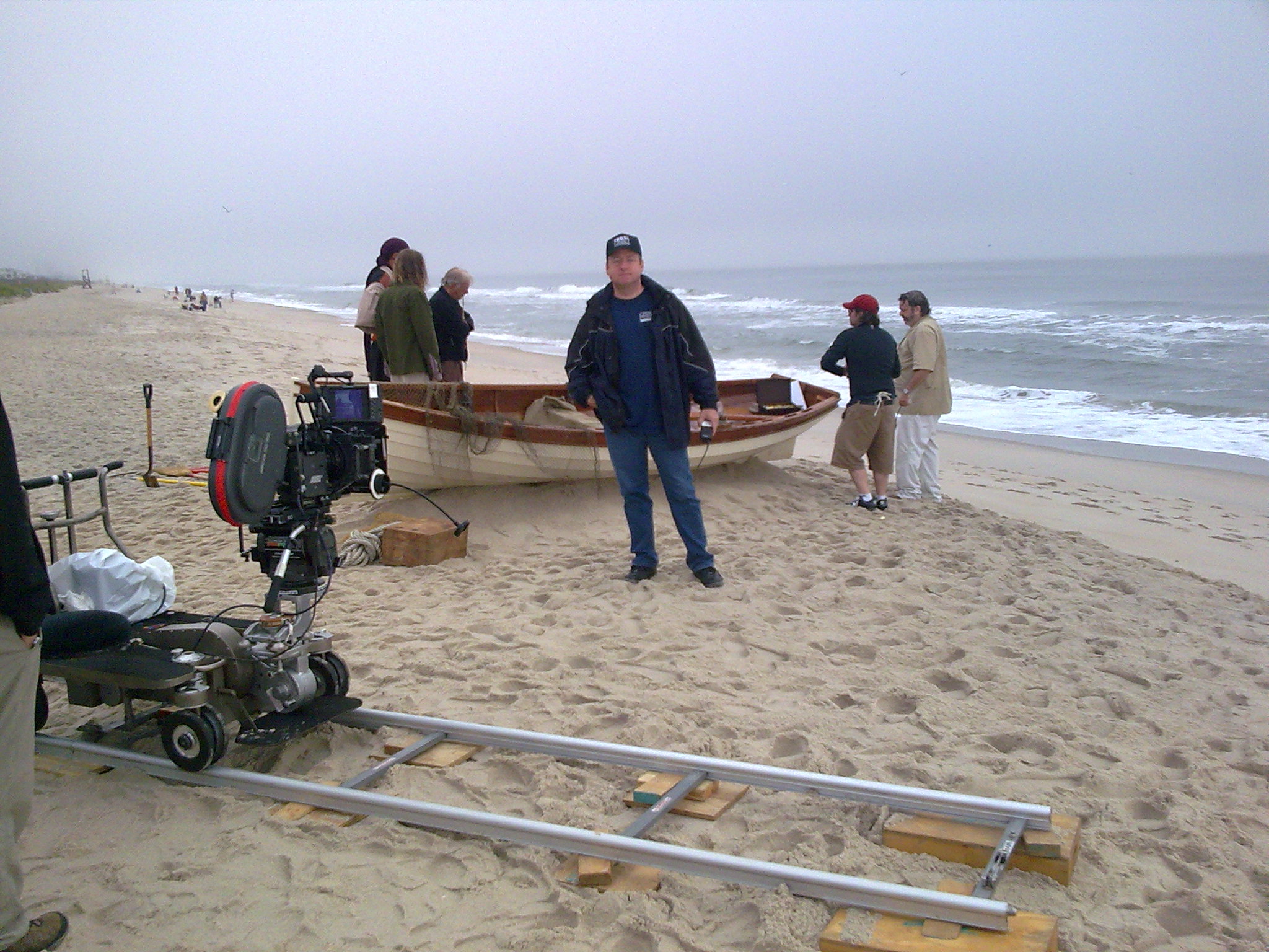 PATT NODAY: (center) on-set in Kure Beach, NC while filming more TV commercials for the 