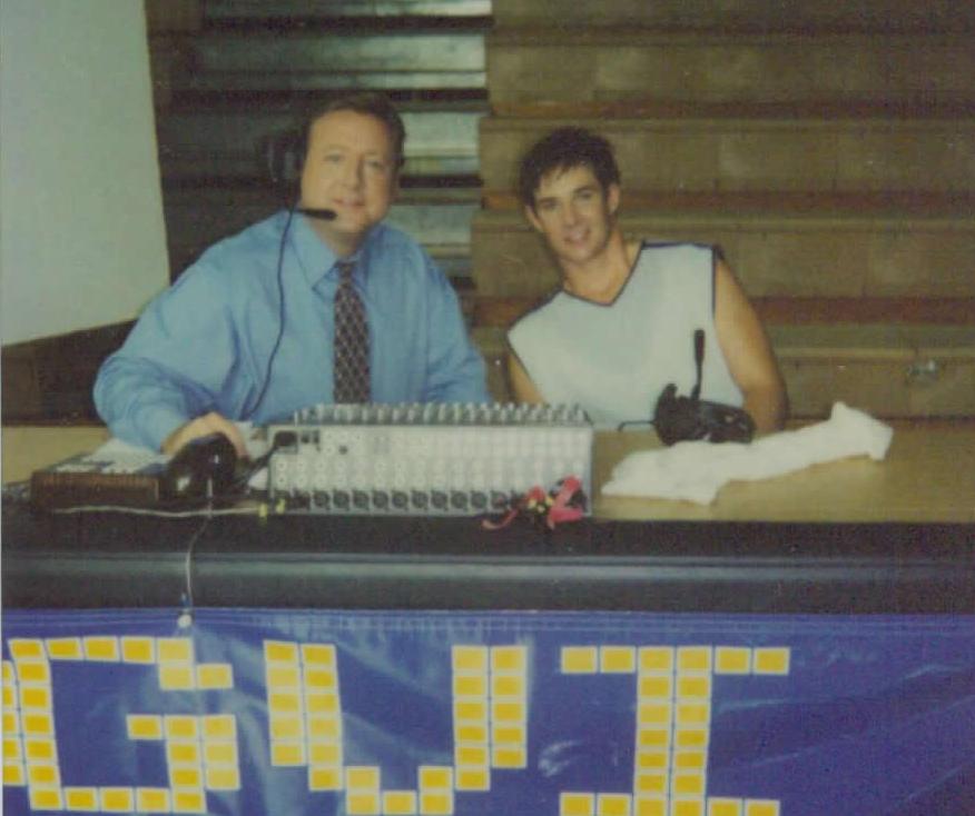 HOME OF THE GIANTS: Patt Noday: (left) between takes with Ryan Merriman on-location at UNCG in Greensboro, North Carolina while filming Rusty Gorman's high school basketball thriller 