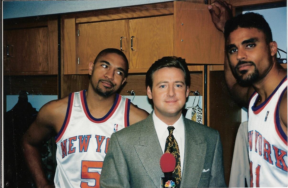 EDDIE: Patt Noday: (center) on-set fun between takes with Mark Jackson and Rick Fox while filming the pro-basketball comedy 