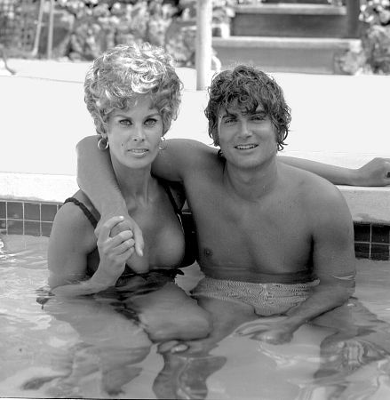 Michael Landon at home in Stone Canyon with his wife Lynn, c. 1967