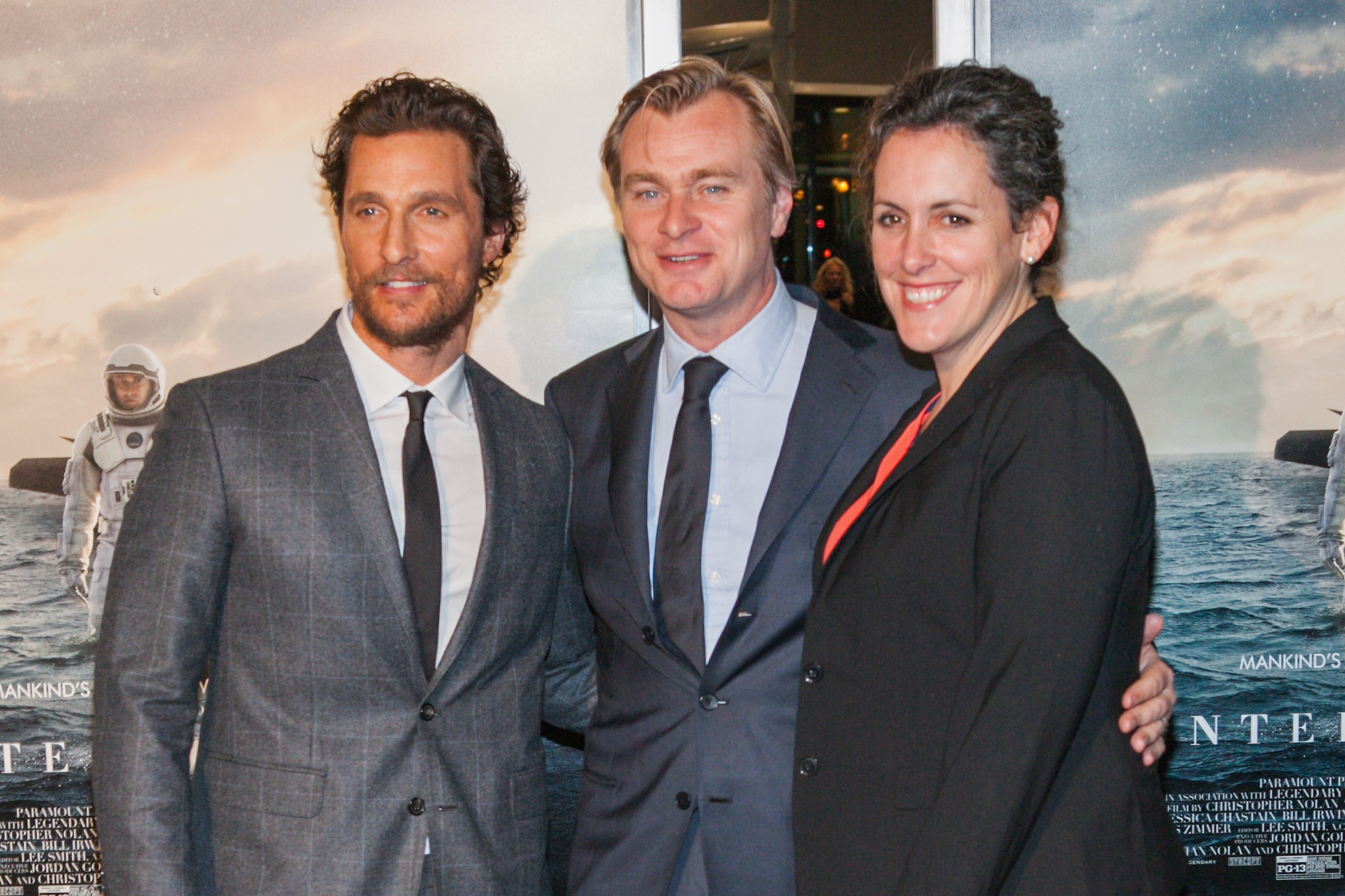 Matthew McConaughey, Christopher Nolan and Emma Thomas at event of Tarp zvaigzdziu (2014)