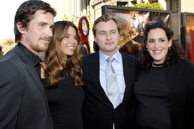 Christian Bale, Sibi Blazic, Christopher Nolan and Emma Thomas at event of Betmenas: Pradzia (2005)