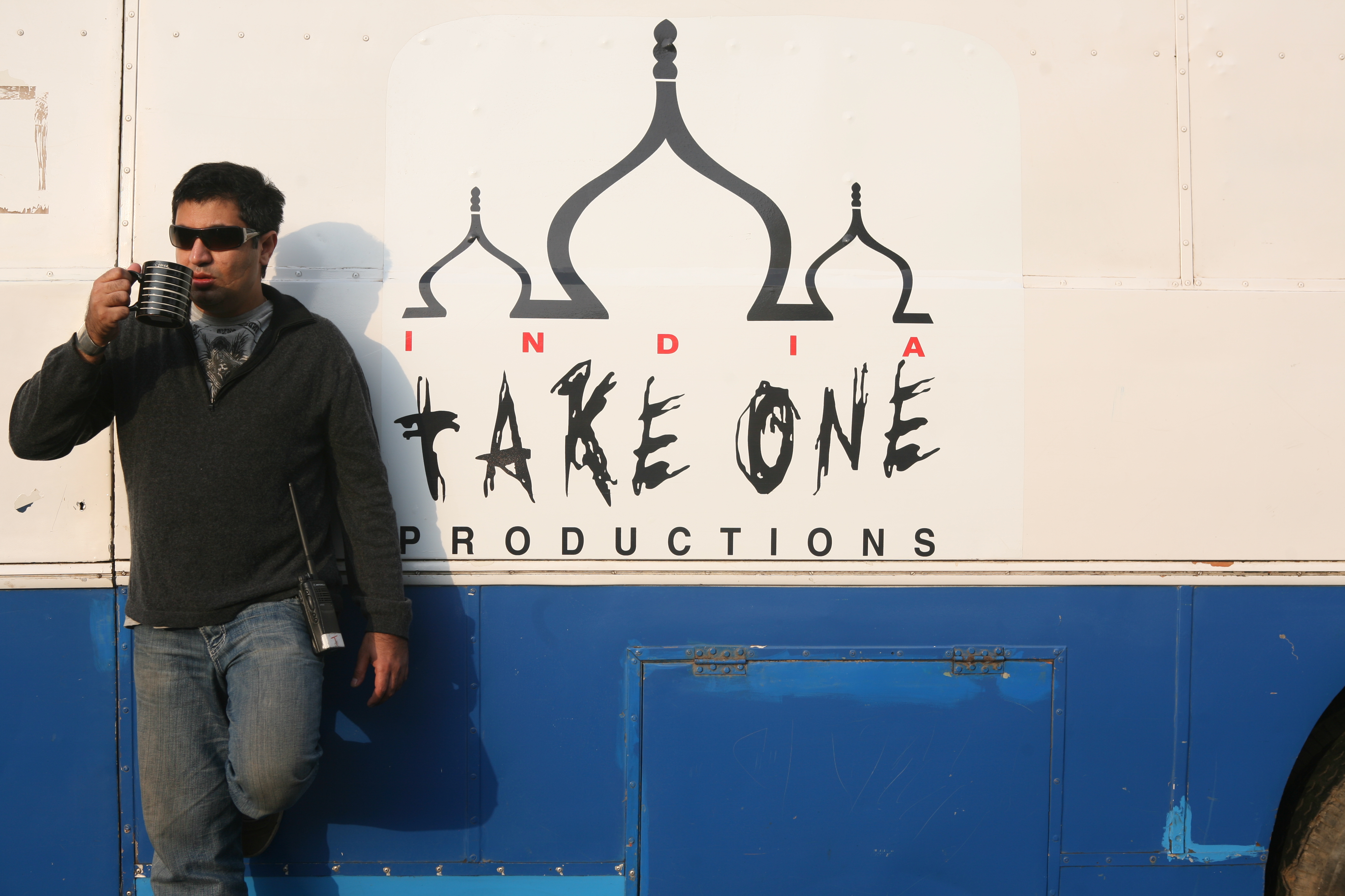 Tabrez outside his trailer, on the set of 